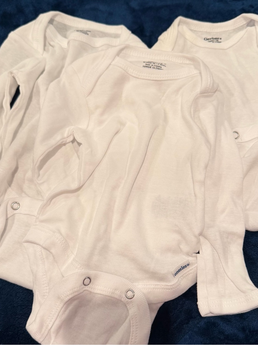 Gerber White Long-Sleeve Baby Onesie Trio